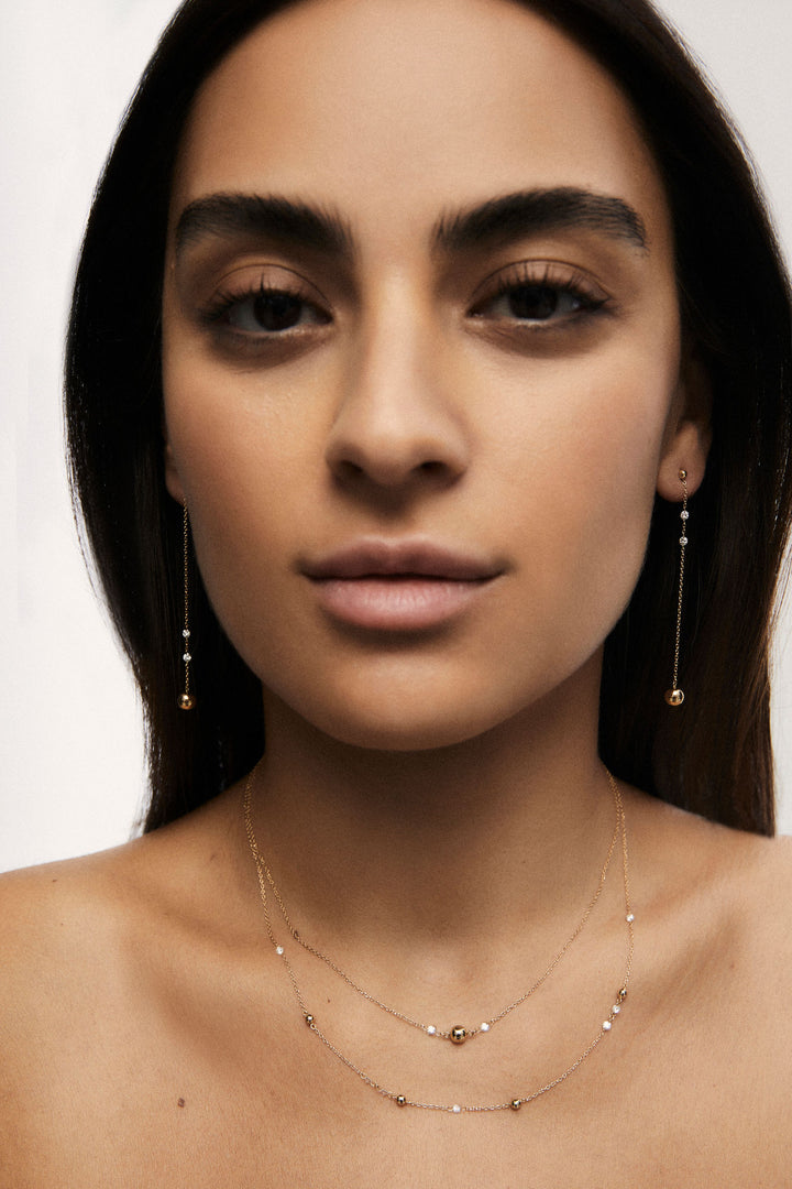 Chain Cascade Nude 18K Whitegold Earrings w. Lab-Grown Diamonds