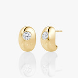 Dome 14K Gold Hoops w. Lab-Grown Diamond