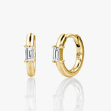 Solitaire 14K Gold Hoops w. Baguette Cut Lab-Grown Diamond