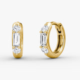 Three Stone 14K Gold Hoops w. Lab-Grown Diamond