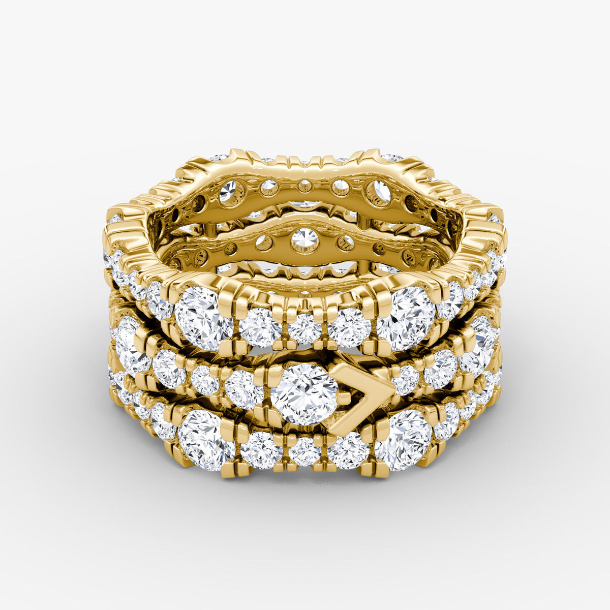 V 3 Row Pavé 14K Guld Ring m. Lab-Grown Diamant