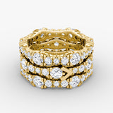 V 3 Row Pavé 14K Gold Ring w. Lab-Grown Diamond