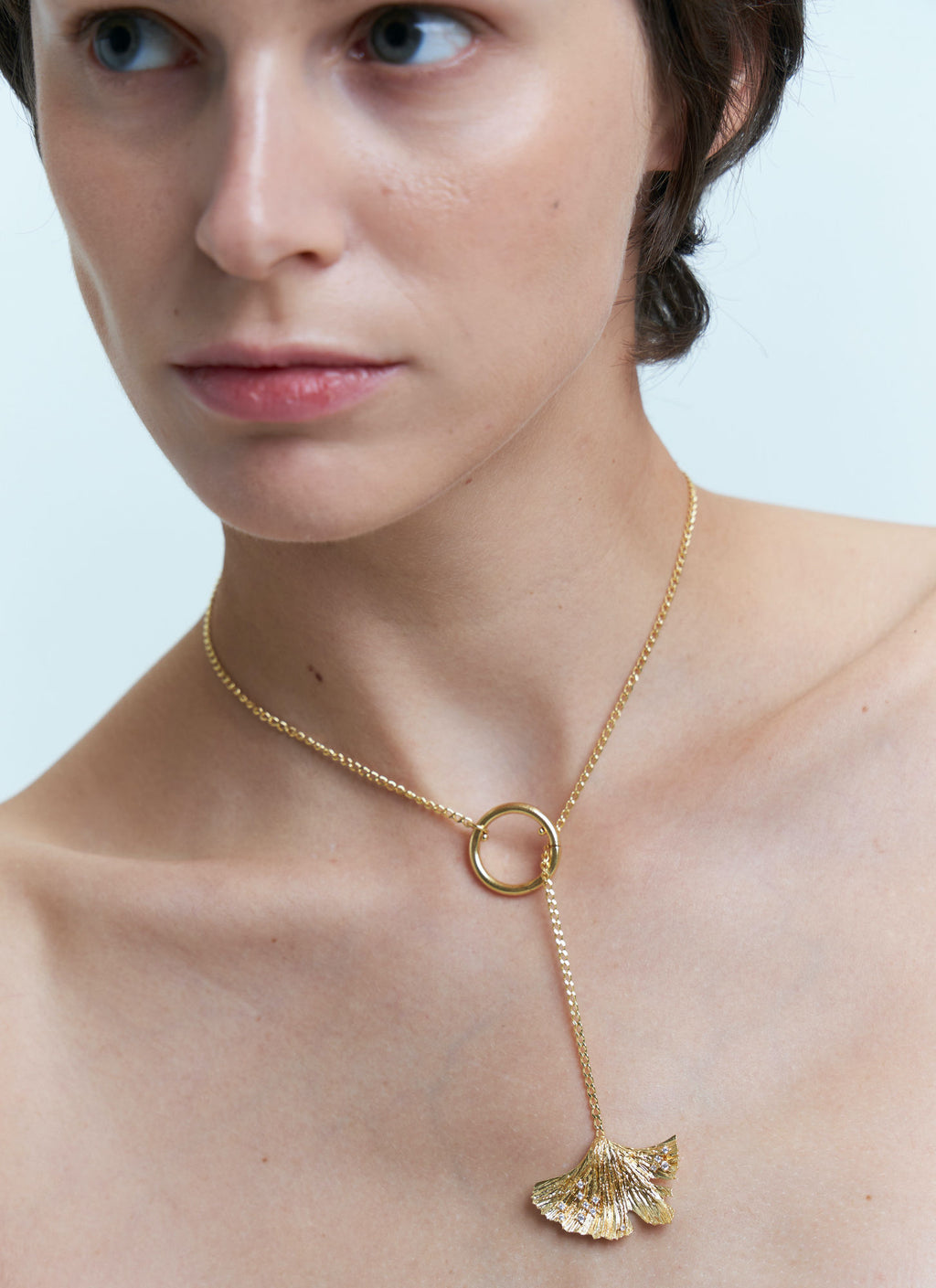 Ginkgo Hoop Lock Gold vergoldete Halskette m. Zirkon