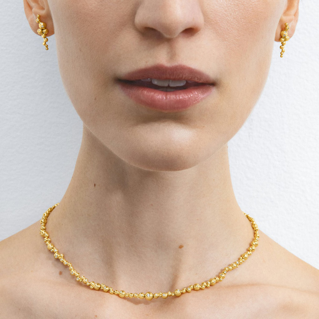 Moonlight Grapes Slim 18K Gold Necklace w. Diamonds