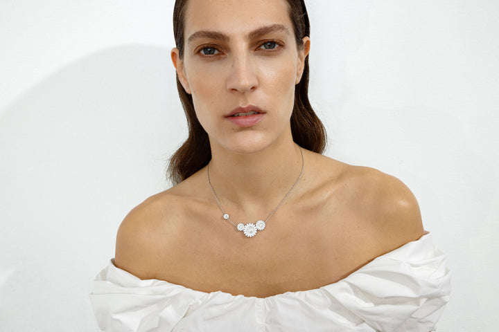 Daisy Four Flower Silver Necklace