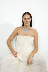 Daisy Half Flower Silver Necklace w. Blue Enamel