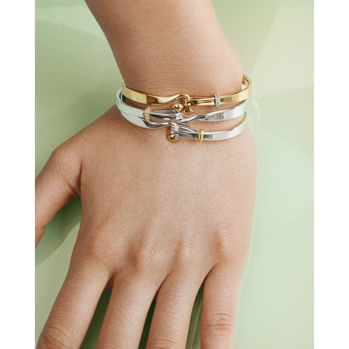 Torun Silver & Gold Bangle w. Champagne Diamonds