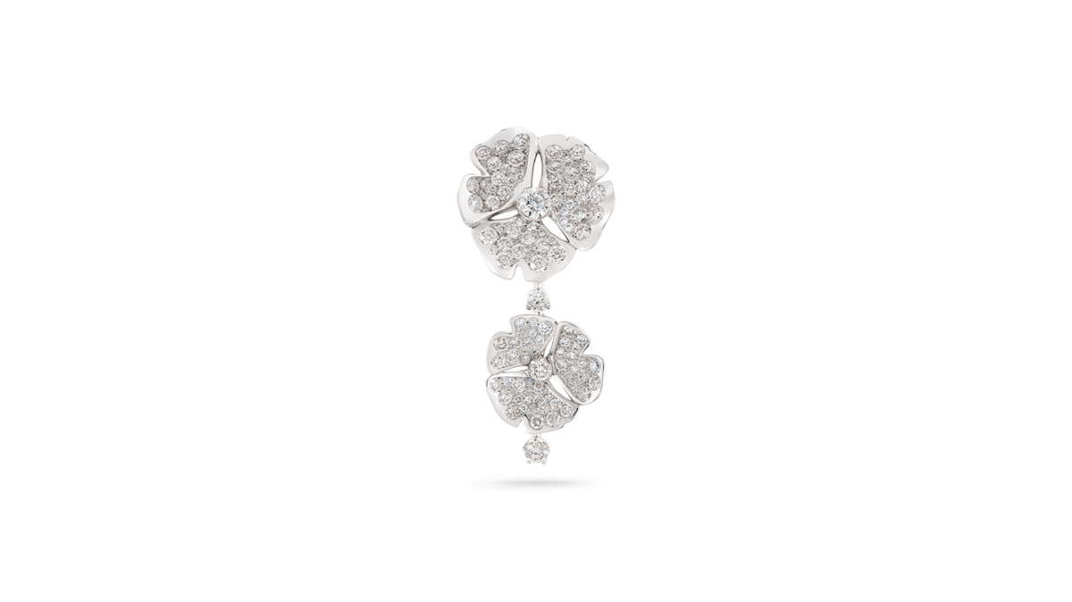 Ginkgo Paved 2 Flowers 18K White Gold Earrings w. Diamonds