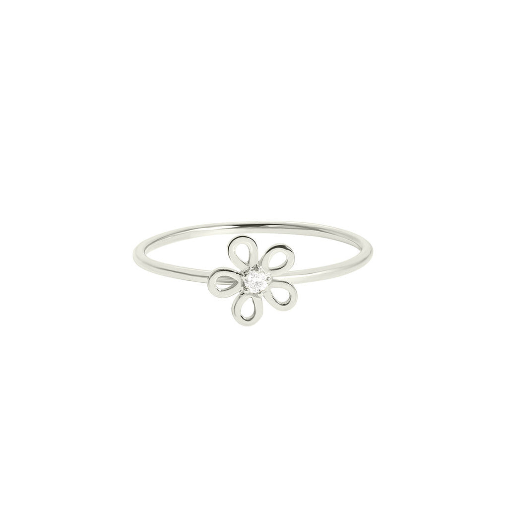 Goldener Gänseblümchen 18k Weißgoldring w. Diamant