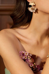 Golden Hues Ginkgo Gold Plated Earrings w. Zirconia