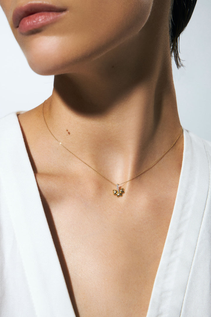 Heart Clover 14K Guld Halskæde m. Diamant