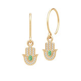 Hamsa Protection Gold Plated Earrings w. Green Tourmaline