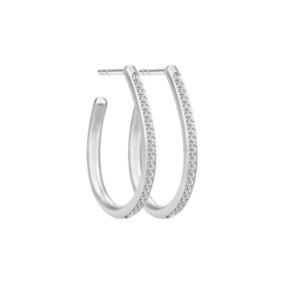 Infinity Pear Silver Hoops w. Zirconia