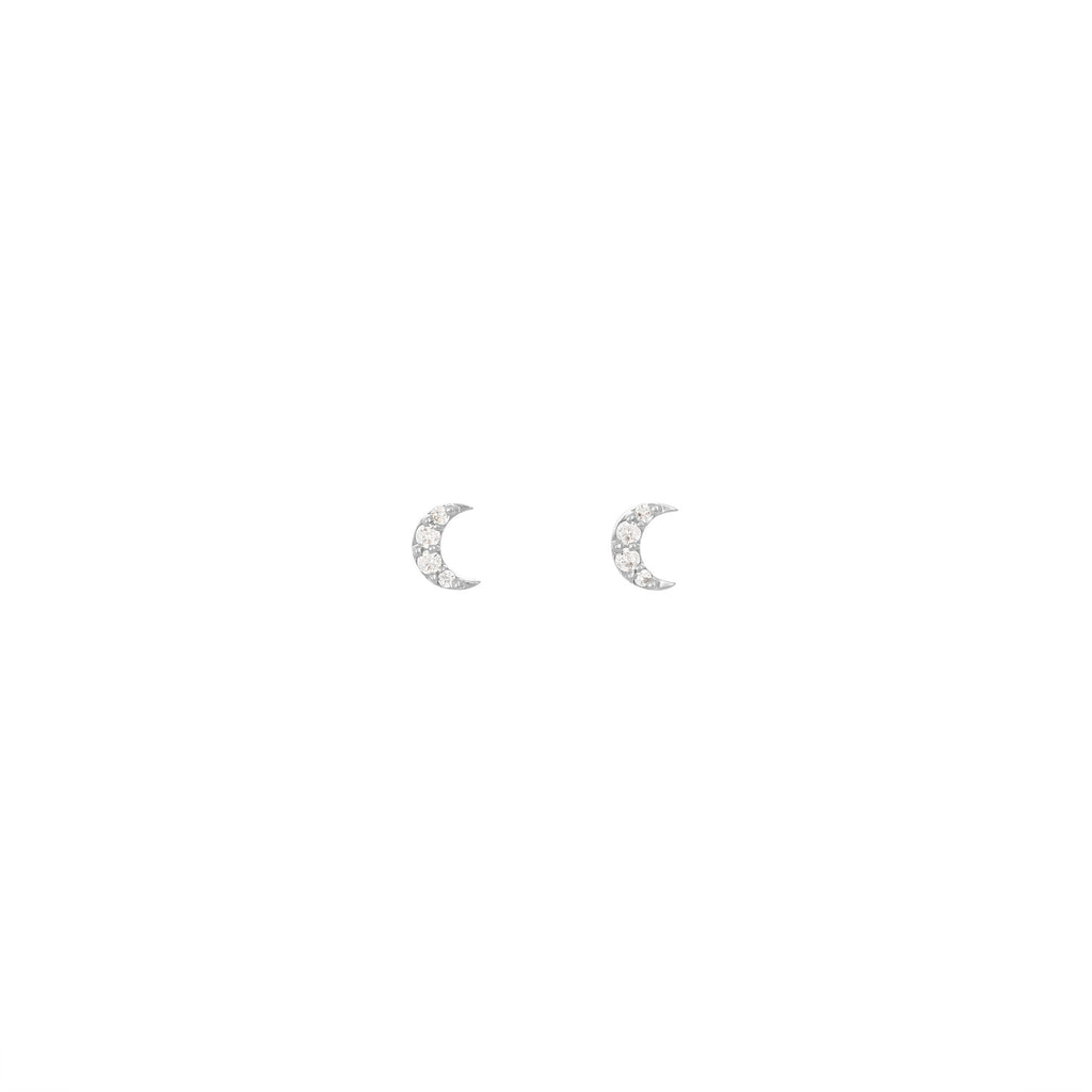 Half Moon 18K White Gold Stud w. Diamonds
