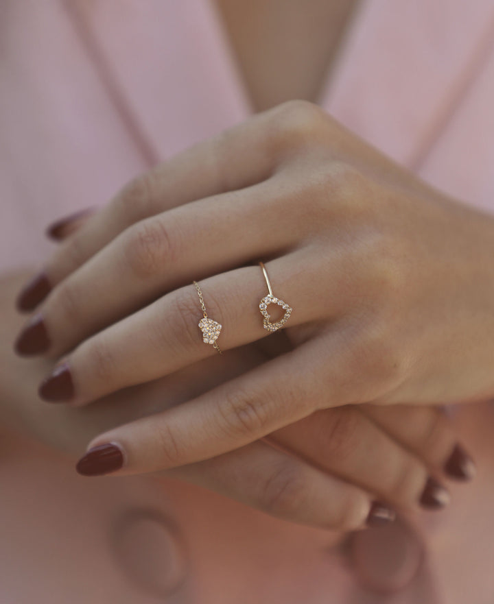 Hjertekæde 18k rose Guld Ring m. Diamanter