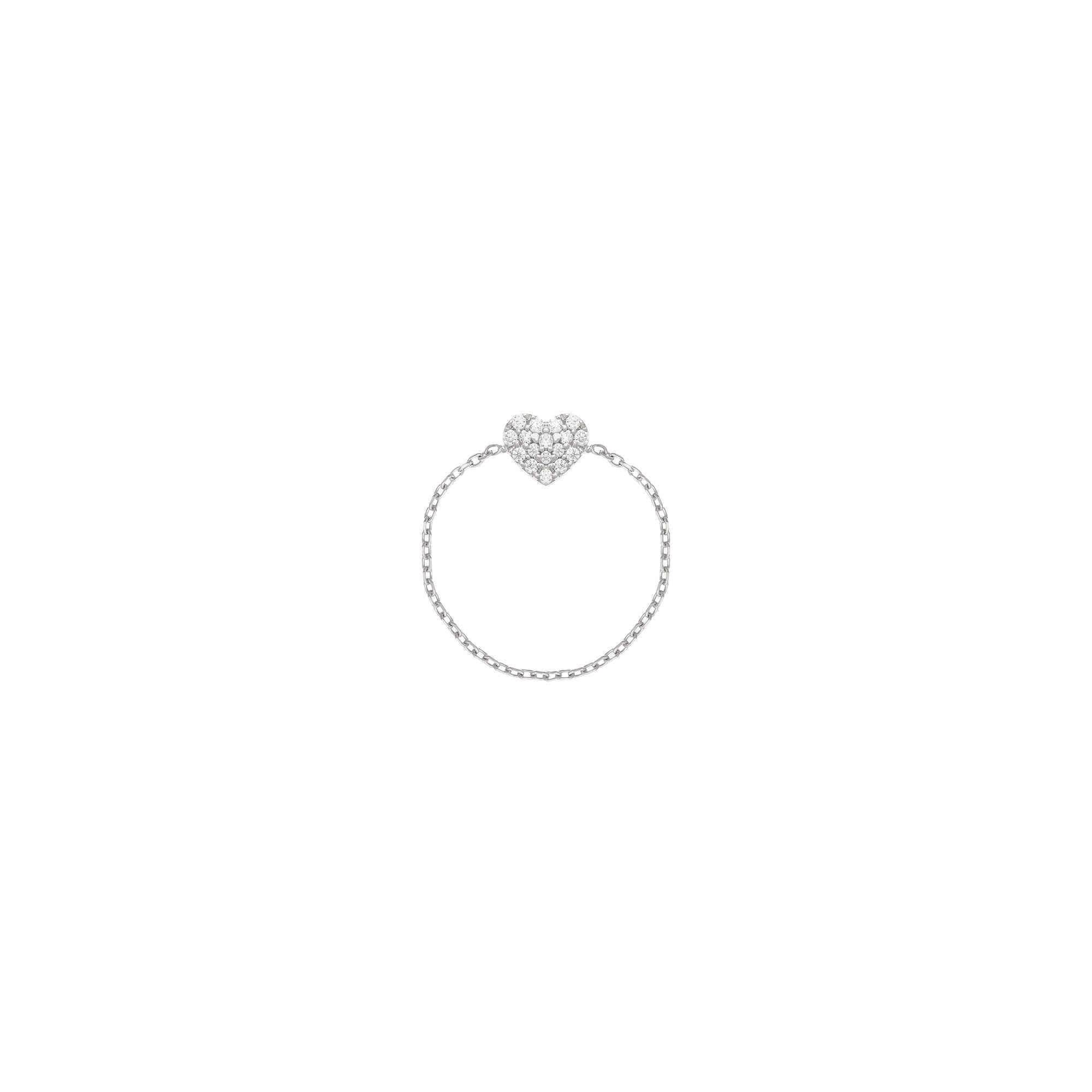 Heart Chain 18K White Gold Ring w. Diamonds