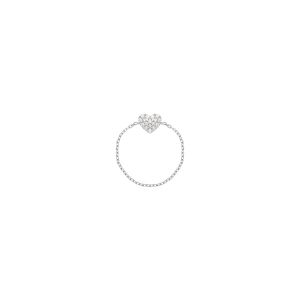 Hjerte Kæde 18K Hvidguld Ring m. Diamanter