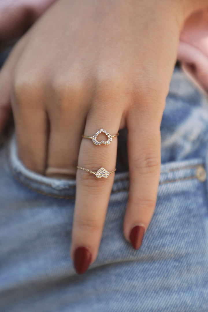 Hjerte 18k hvid Guld Ring m. Diamanter
