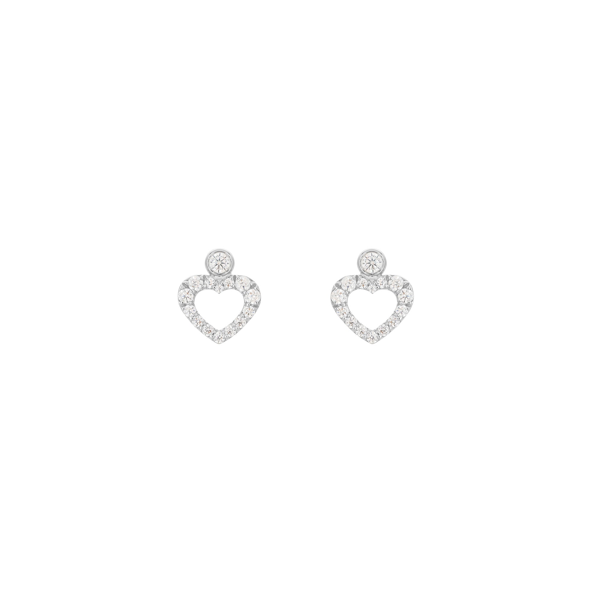 Heart Dot 18K White Gold Stud w. Diamonds
