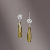 Heritage 18K Whitegold Earrings w. Diamond & Briolette Olive Quartz