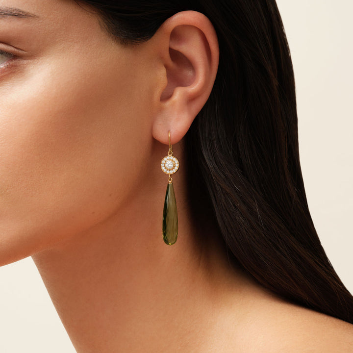 Heritage 18K Whitegold Earrings w. Diamond & Briolette Olive Quartz