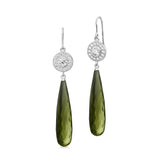 Heritage 18K Whitegold Earrings w. Diamond & Briolette Olive Quartz