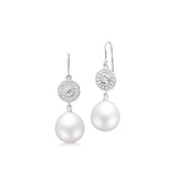 Heritage 18K Hvidguld Øreringe m. Diamant & Ferskvandsperler