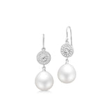 Heritage 18K Whitegold Earrings w. Diamond & Freshwater Pearls