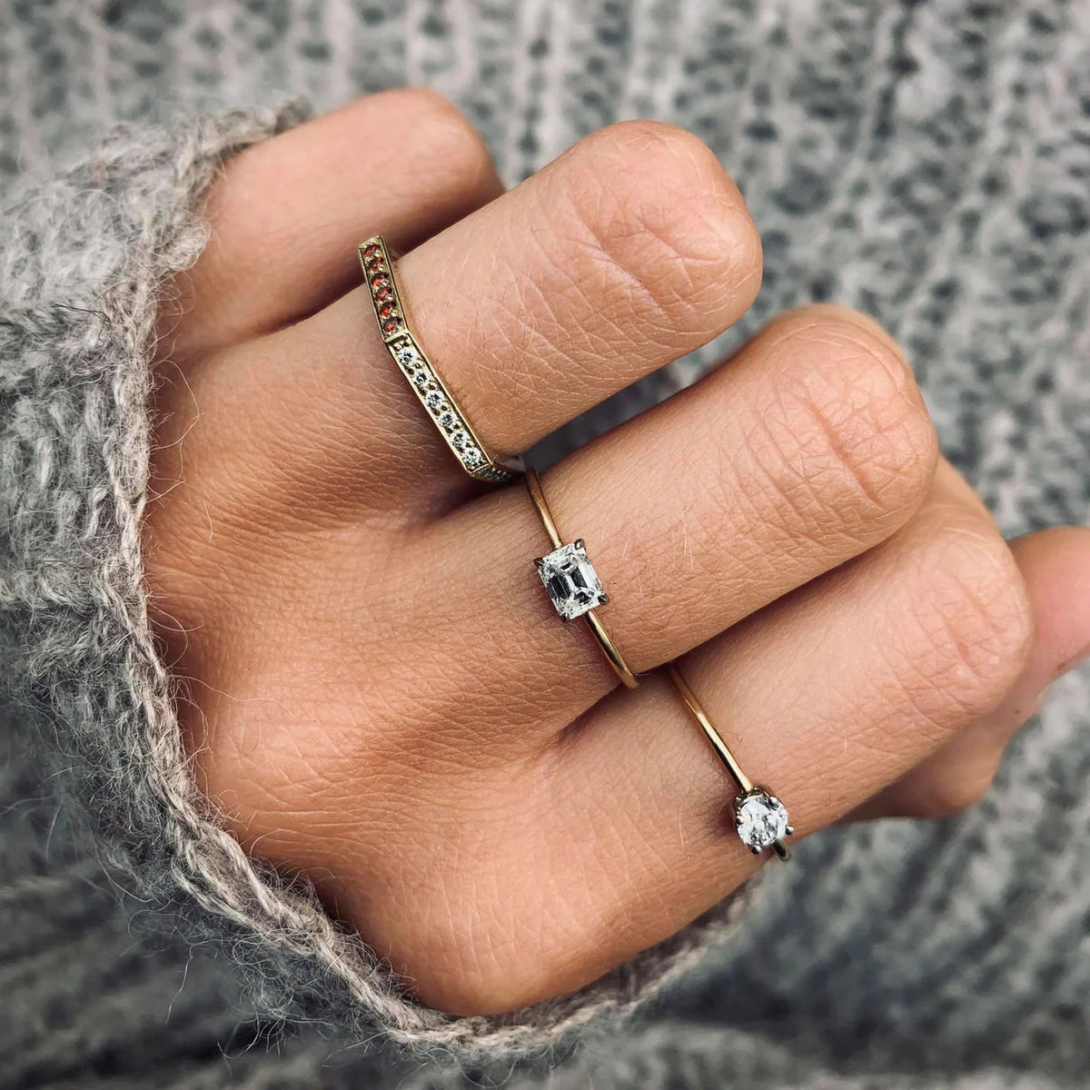 Hexagon Rainbow Goldring 14K I Diamanten