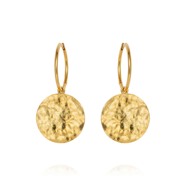 Large Sun Disc Hoop 18K Gold Earrings