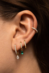 Allday Polished 14K Rosegold Hoops w. Emerald Drop