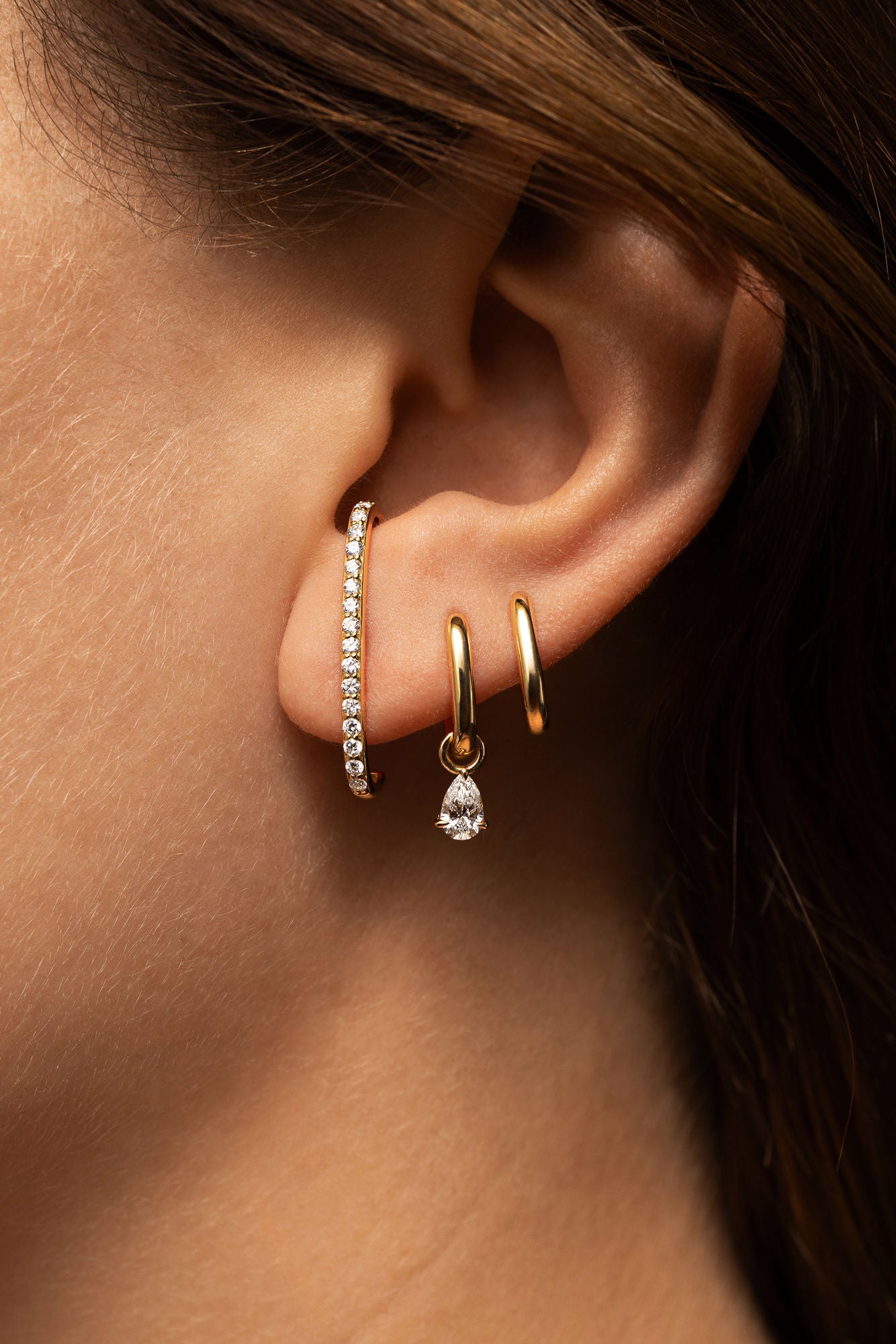 Allday Poleret 14K Hvidguld Huggies m. Diamant Dråbe