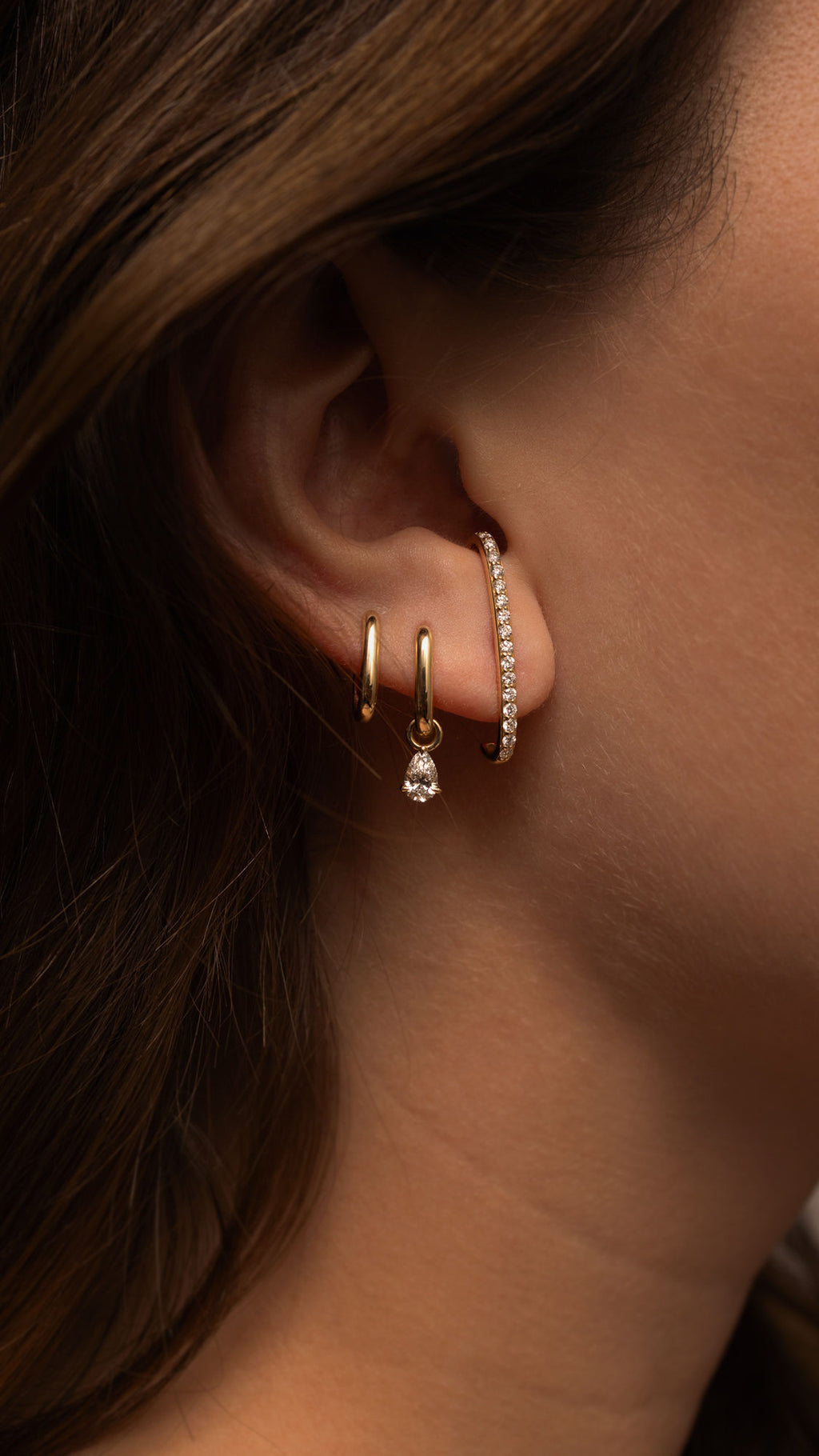 Allday Polished 14K Whitegold Huggies w. Diamond Drop