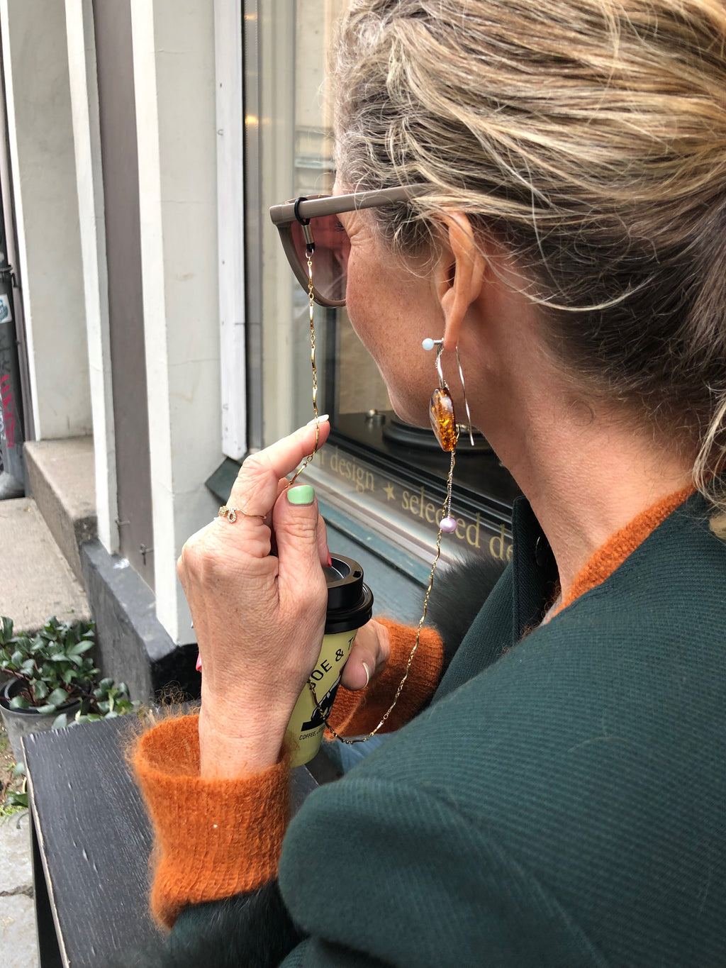 Amphitrie Electrum Gold Plated Earring w. Pearl, Amber & Aquamarine