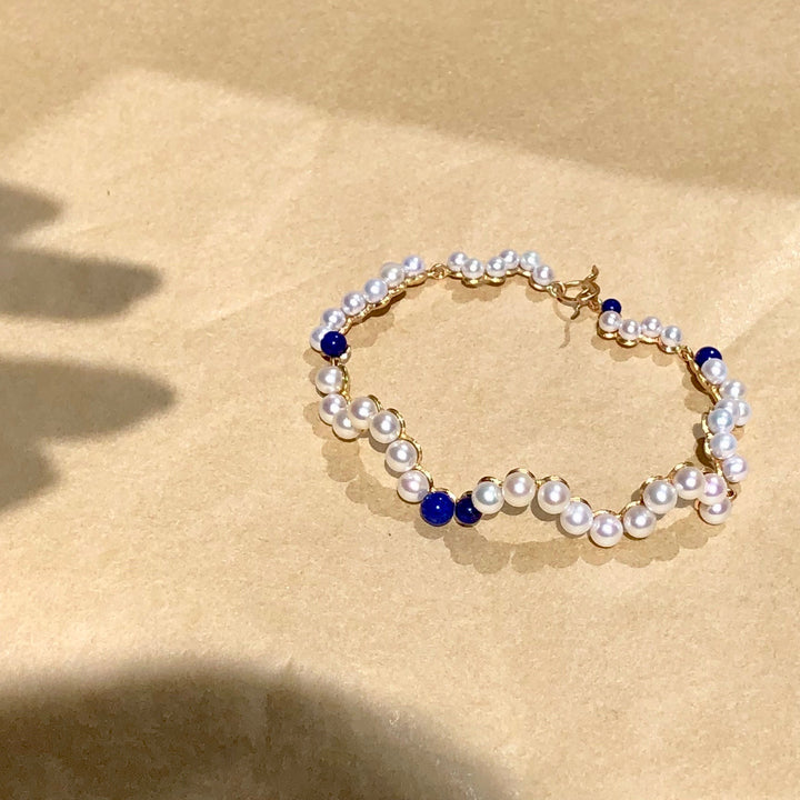 Curves 9K Gold Bracelet w. Pearls & Lapis