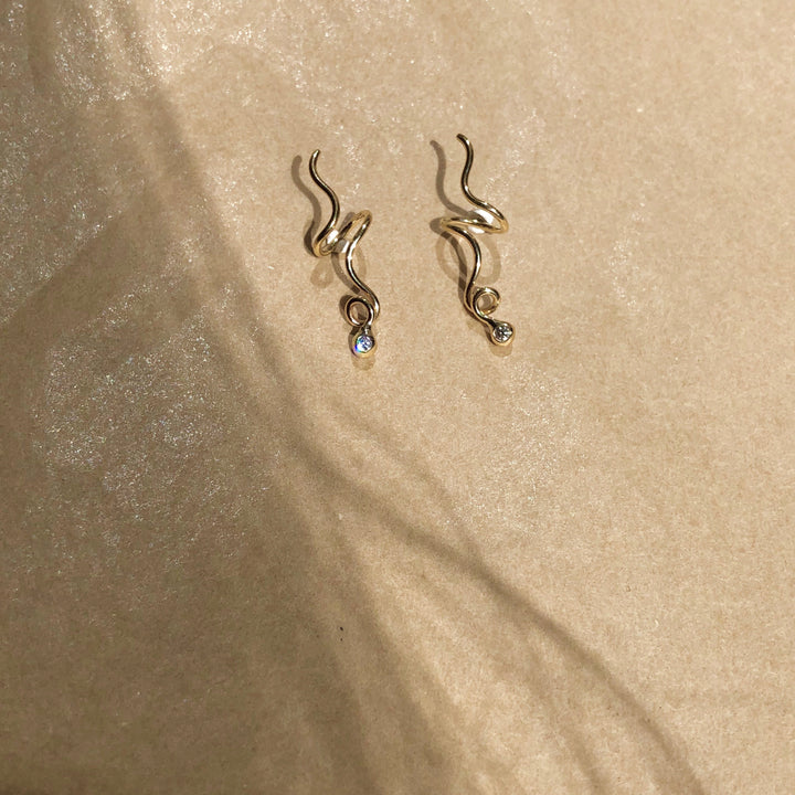 Masika Wave 14K Gold Earrings w. Diamonds
