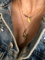 Leaf 18K & 24K Gold Necklace w. Sapphire & Diamond