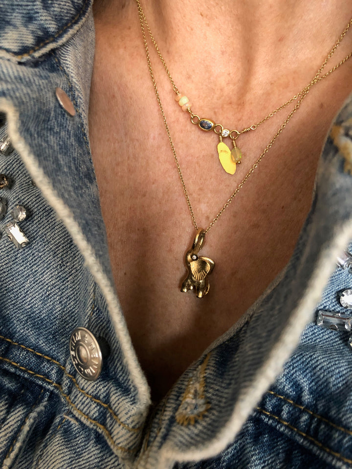 Leaf 18K & 24K Gold Necklace w. Sapphire & Diamond