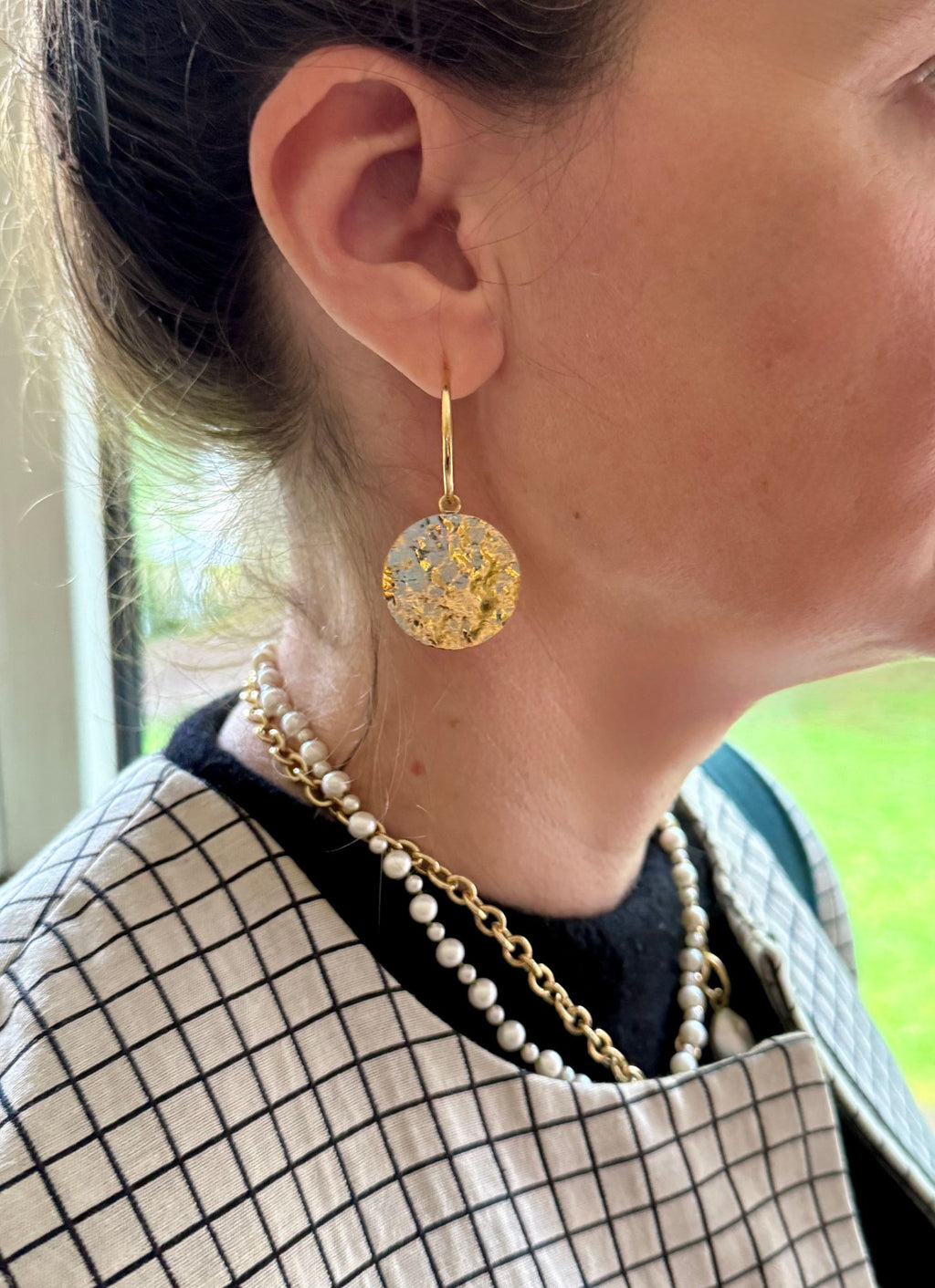 Large Sun Disc Hoop 18K Gold Earrings