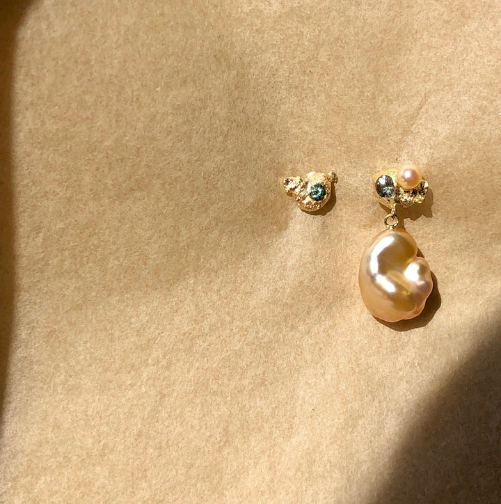 Sun Melted OhrsteckerOhrstecker aus 14K Gold I Perlen, Turmalin & Saphir