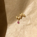 Fine Curves 18K guld Stud m. perler & pink safir
