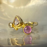 Seafire 18K & 22K Gold Ring w. Morganite, Sapphire & Diamond