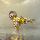 Seafire 18K & 22K Gold Ring w. Morganite, Sapphire & Diamond