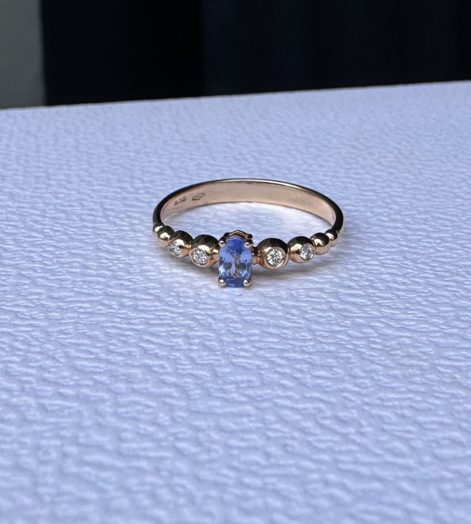 Bubble 18K White Gold Ring w. Diamonds & Aquamarine