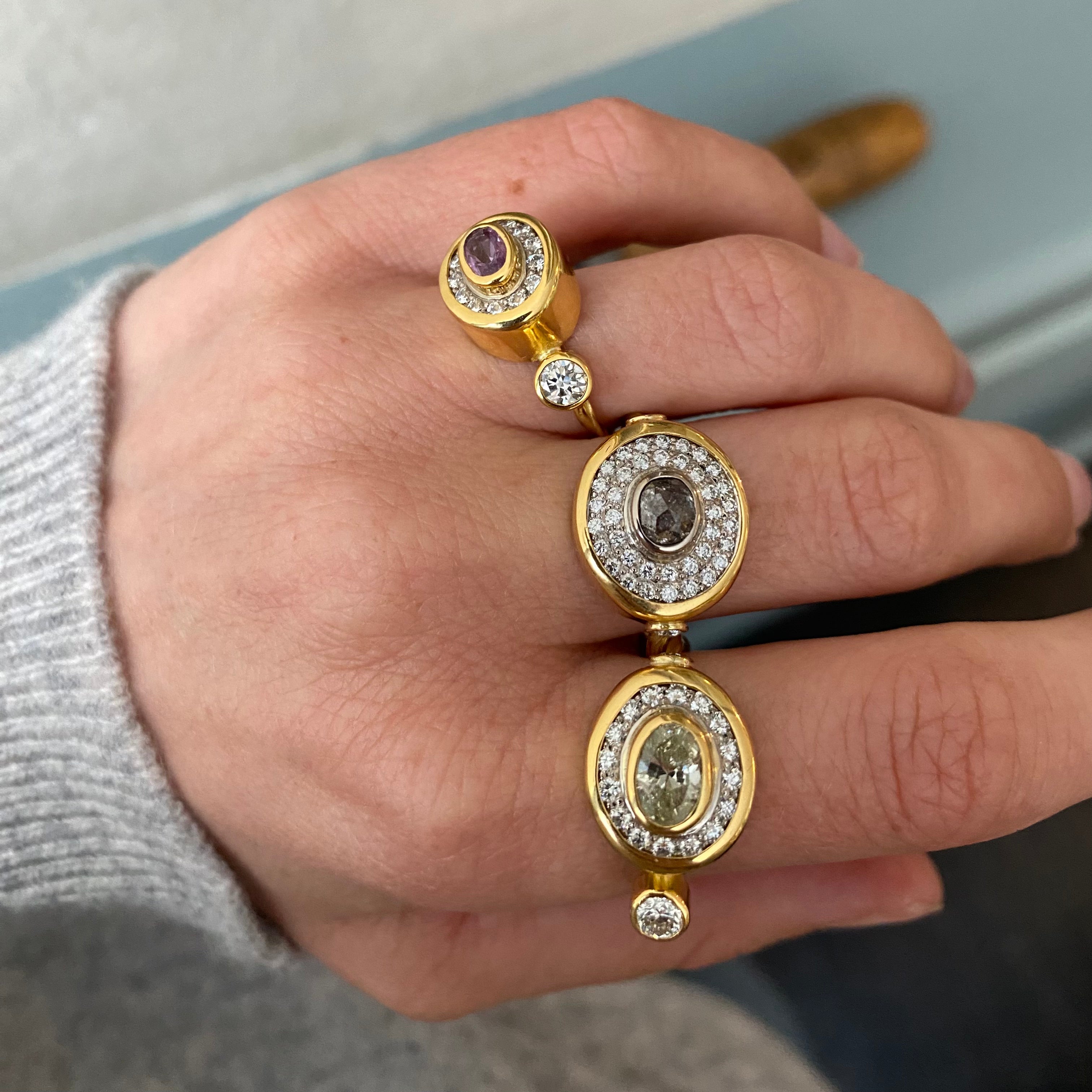 Pavé Cocktail 18K & 22K Gold Ring w. Diamonds & Sapphire