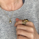 Twisted 18K, 22K & 24K Gold Ring w. Pearl & DIamonds
