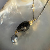 Memento Mori 18K & 22K Gold & Silver Necklace w. Thahiti Pearl, Keshi Pearl & Diamond