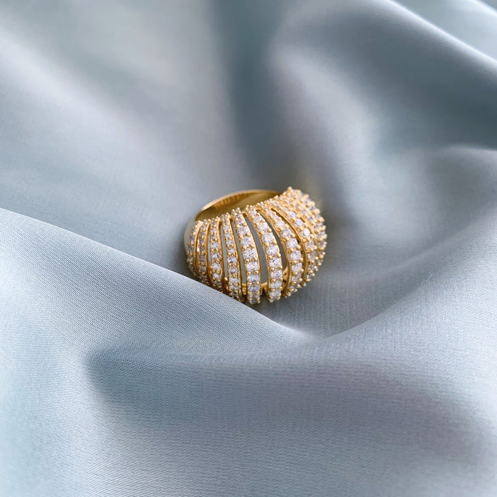 Ribbed VOID 18K Forgyldt Ring m. Zirkoner
