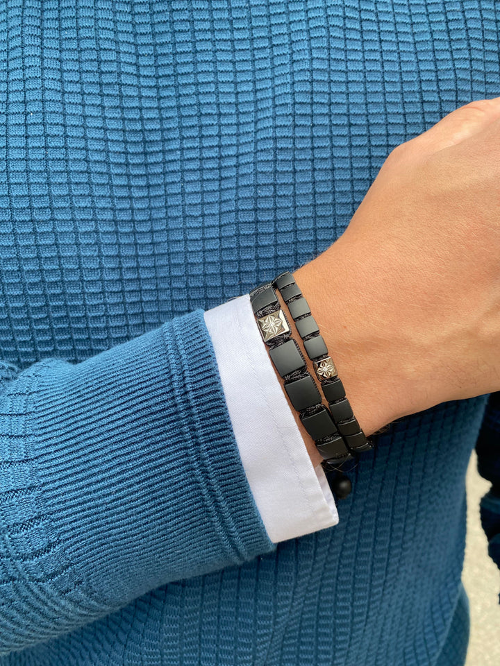 6 mm schwarzes Schloss 18K Whitegold Armband w. Diamant