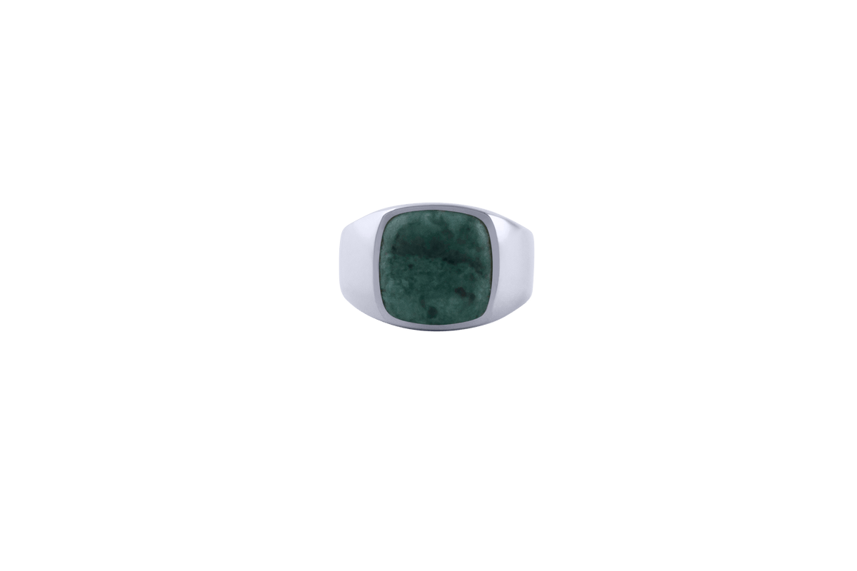IX Cushion Marble Silver Signet Ring